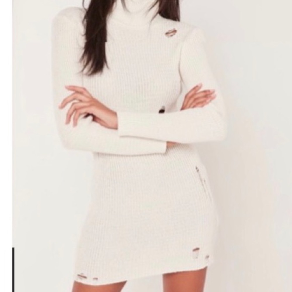 Distressed turtleneck sweater dress